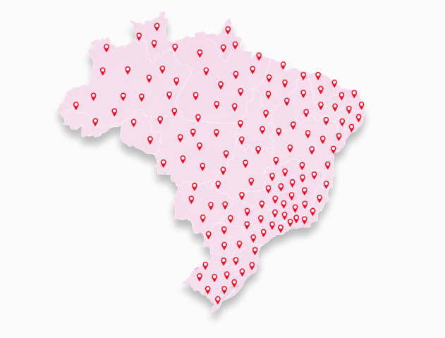 Mapa do Brasil com pontos de cobertura Pósitron em todas as regiões
