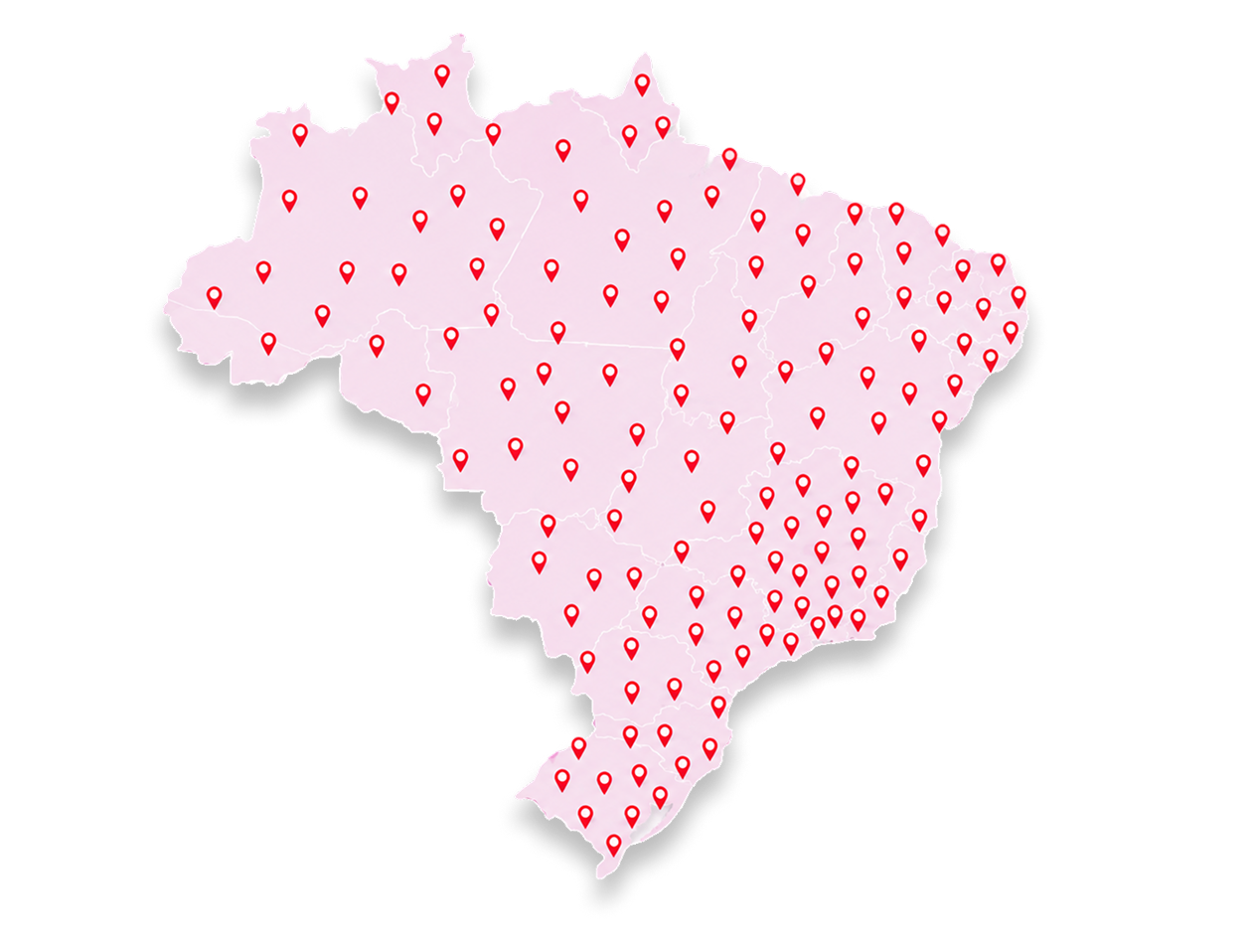 Mapa do Brasil com pontos de cobertura Pósitron em todas as regiões